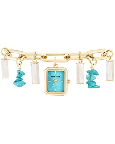 Anne Klein Quartz Gold-tone Alloy Turquoise Charm Bracelet Watch - Blue