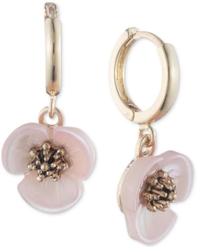 Lonna & Lilly Gold-tone Imitation Mother-of-pearl Flower Drop Off Small Hoop Earrings - Pink