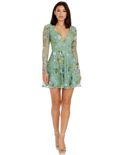 Dress the Population Kari Embroidered Fit & Flare Dress - Green