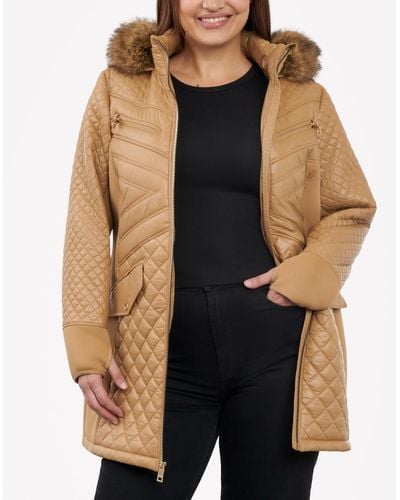 Michael Kors Michael Plus Size Faux-fur-trim Hooded Quilted Coat - Natural