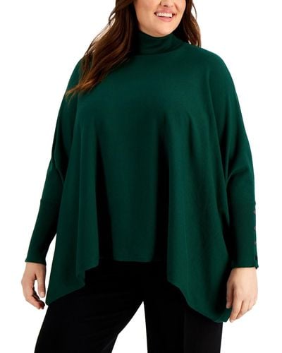 Alfani Plus Size Turtleneck Poncho Sweater - Green