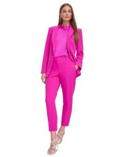 DKNY Petite One Button Jacket Pleated Satin Halter Blouse Essex Pants - Pink