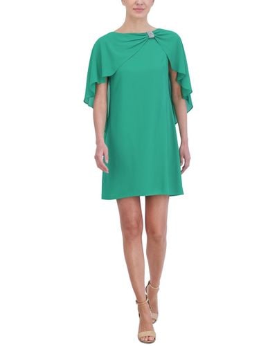 Jessica Howard Petite Chiffon Capelet Dress - Green