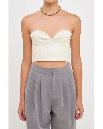Grey Lab Cropped Leather Bustier Top - Gray