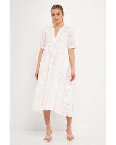 English Factory Gingham Tiered Midi Dress - White