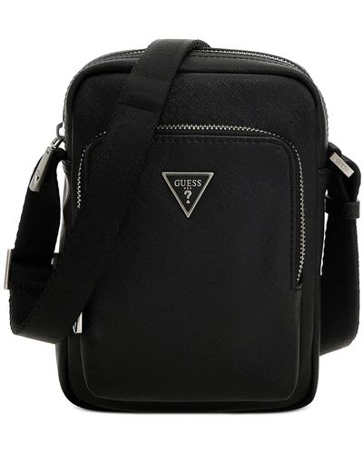 Guess Saffiano Crossbody Logo Bag - Black