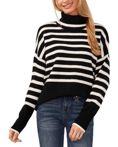 Cece Striped Turtleneck Sweater - Black