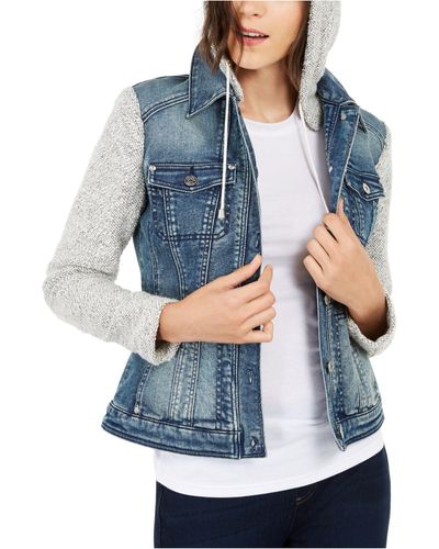 INC International Concepts Inc Knit & Denim Hoodie Jacket, Created For Macy's - Blue
