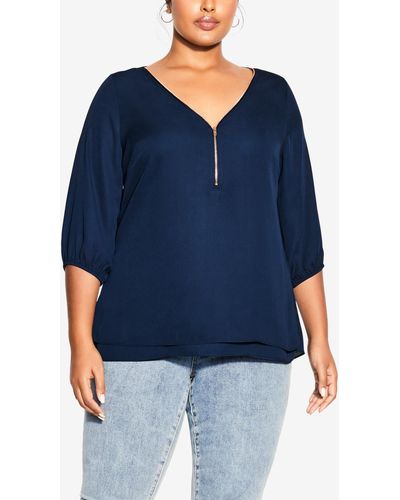 City Chic Trendy Plus Size Sexy Fling Elbow Sleeve Top - Blue