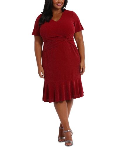 London Times Plus Size V-neck Short-sleeve Twist-detail Dress - Red
