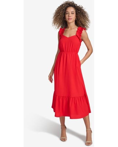 Kensie Sleeveless Tie Midi Dress - Red