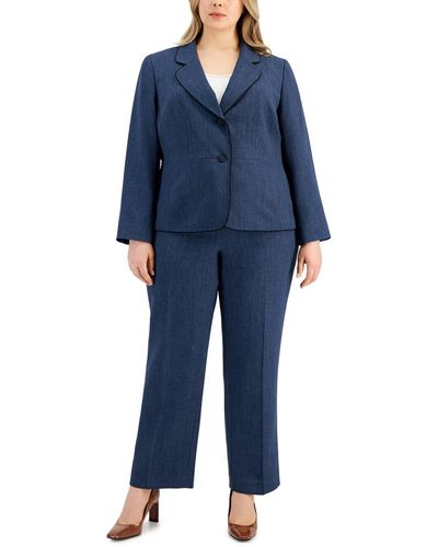 Le Suit Plus Size Framed Twill Two-button Pantsuit - Blue
