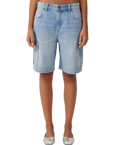 Cotton On Super baggy Cargo Denim Jort Shorts - Blue