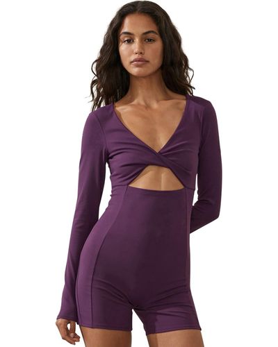 Cotton On Ultra Soft Twist Front Long Sleeve Onesie Shorts - Purple