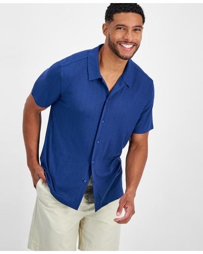 INC International Concepts Regular-fit Variegated Ribbed-knit Button-down Camp Shirt - Blue