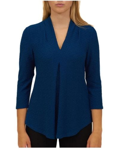 Cable & Gauge Inverted Pleat Texture Top - Blue