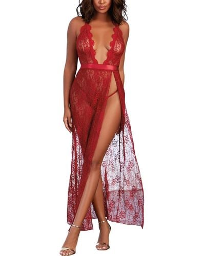 Dreamgirl Lace Halter Lingerie Gown - Red