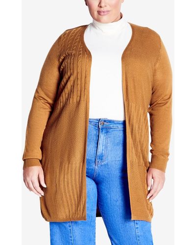 Avenue Plus Size Meadow Mews Cable Knit Cardigan Sweater - Orange