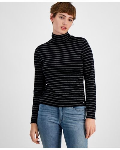 Tommy Hilfiger Striped Turtleneck Sweater - Black
