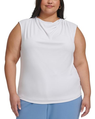 Calvin Klein Plus Size Pleated-shoulder Cowlneck Sleeveless Top - White
