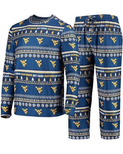 Concepts Sport West Virginia Mountaineers Ugly Sweater Long Sleeve T-shirt And Pants Sleep Set - Blue
