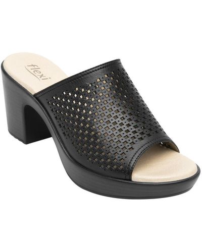 flexi ́s Leather Heel Slip-on Sandals By - Black