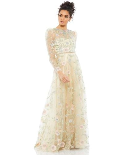 Mac Duggal Floral Print Butterfly Sleeve Flowy Gown - White
