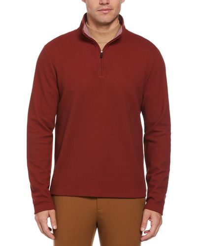 Perry Ellis Waffle-knit Quarter-zip Sweater - Red