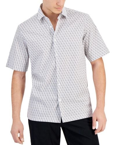 Alfani Regular-fit Geo-print Button-down Shirt - White