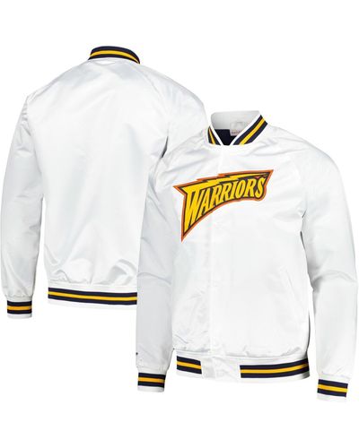 Mitchell & Ness Golden State Warriors Hardwood Classics Throwback Wordmark Raglan Full-snap Jacket - White