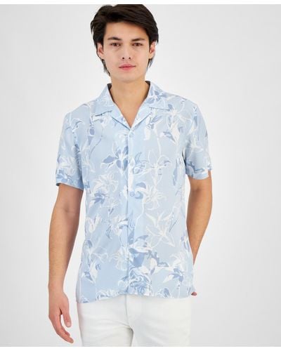 INC International Concepts Lily Bloom Regular-fit Floral-print Button-down Camp Shirt - Blue