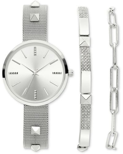 INC International Concepts Studded Stainless Steel Mesh Bracelet Watch 37mm Gift Set - White