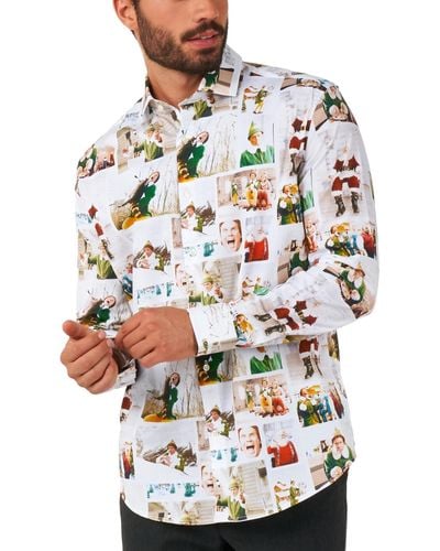 Opposuits Opppsuits Tailored-fit Elf Holiday Printed Shirt - White