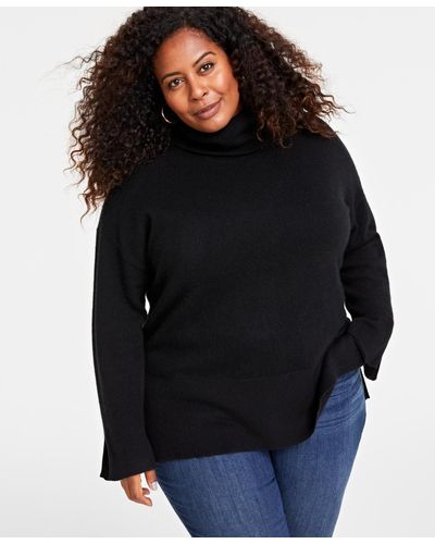 Charter Club Plus Size Turtleneck Long-sleeve 100% Cashmere Sweater - Blue