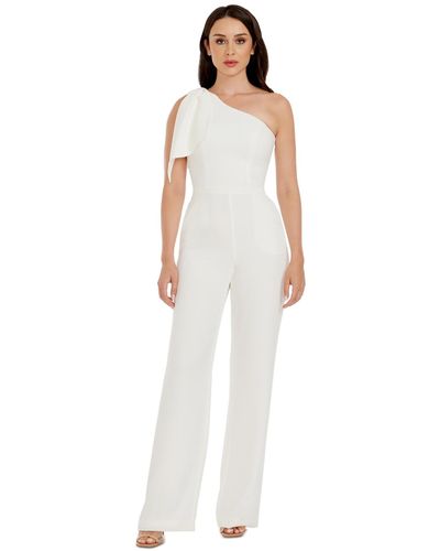 Dress the Population Tiffany Bow-trim One-shoulder Jumpsuit - White