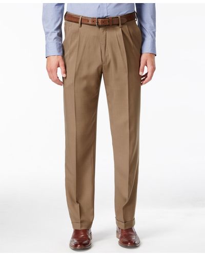 Haggar Texture Weave Classic Fit Pleated Hidden Expandable Waistband Dress Pants - Natural