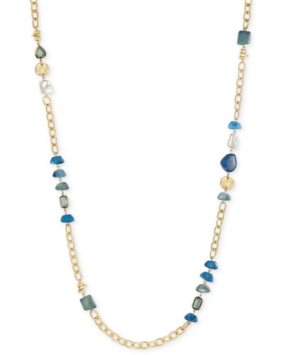 Style & Co. Gold-tone Mixed Bead Station Strand Necklace - Metallic
