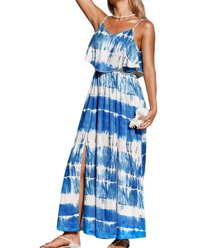 CUPSHE Flounce Bodice Tie-dye Maxi Cover Up Dress - Blue