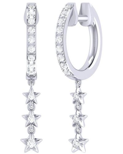 LuvMyJewelry Star Trio Lane Design Sterling Silver Diamond Hoop Earring - White