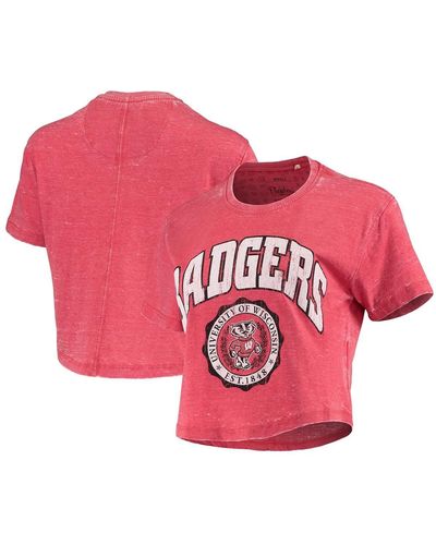 Pressbox Wisconsin Badgers Edith Vintage-inspi Burnout Crop T-shirt - Red