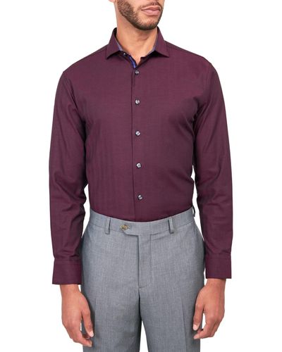 Michelsons Of London Solid Herringbone Shirt - Purple