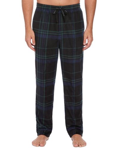 Perry Ellis Textured Plaid Fleece Pajama Pants - Black