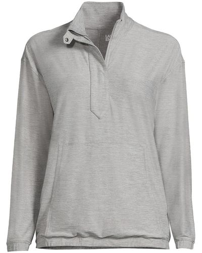 Lands' End Long Sleeve Performance Zip Front Popover Shirt - Gray