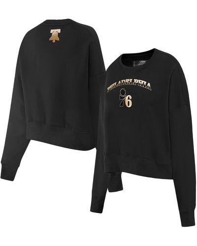 Pro Standard Philadelphia 76ers Glam Cropped Pullover Sweatshirt - Black
