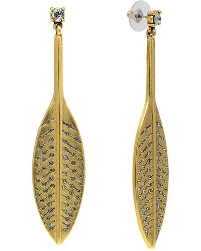 1928 T.r.u. By 14 K Dipped Feather Hand Set Pave Drop Earring - Metallic