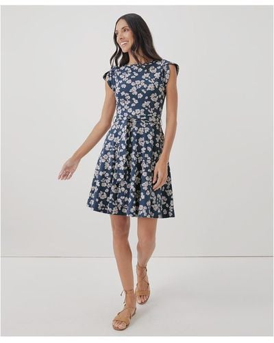 Pact Organic Cotton Fit & Flare Petal Sleeve Dress - Blue