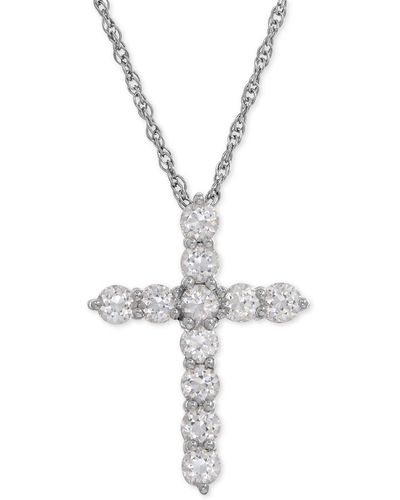 Macy's Lab-created White Sapphire Cross Pendant Necklace (1-1/2 Ct. T.w. - Metallic