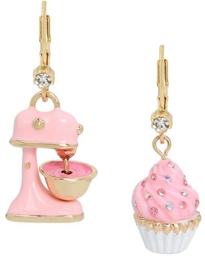 Betsey Johnson Faux Stone Cupcake Mismatch Drop Earrings - Pink