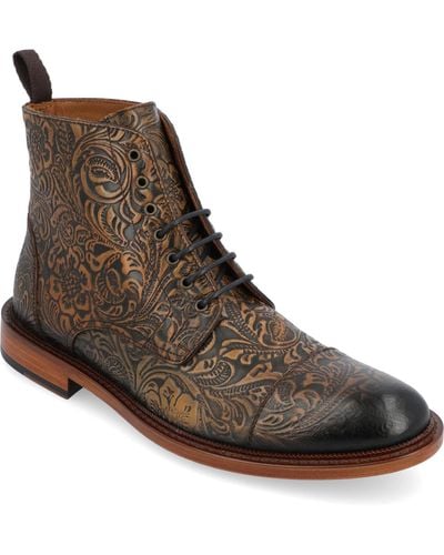 Taft Rome Embossed Leather Cap Toe Lace-up Boot - Brown