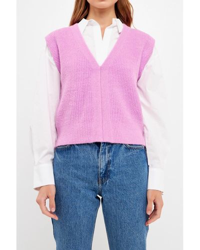 English Factory Knit Sweater Vest - Pink
